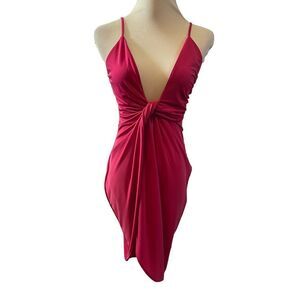 Revolve H:ours Hot Pink Deep Plunge Twist Front Mini Dress Size Small